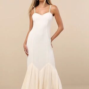 Lulus Channa Ivory Pleated Hem Midi Dress